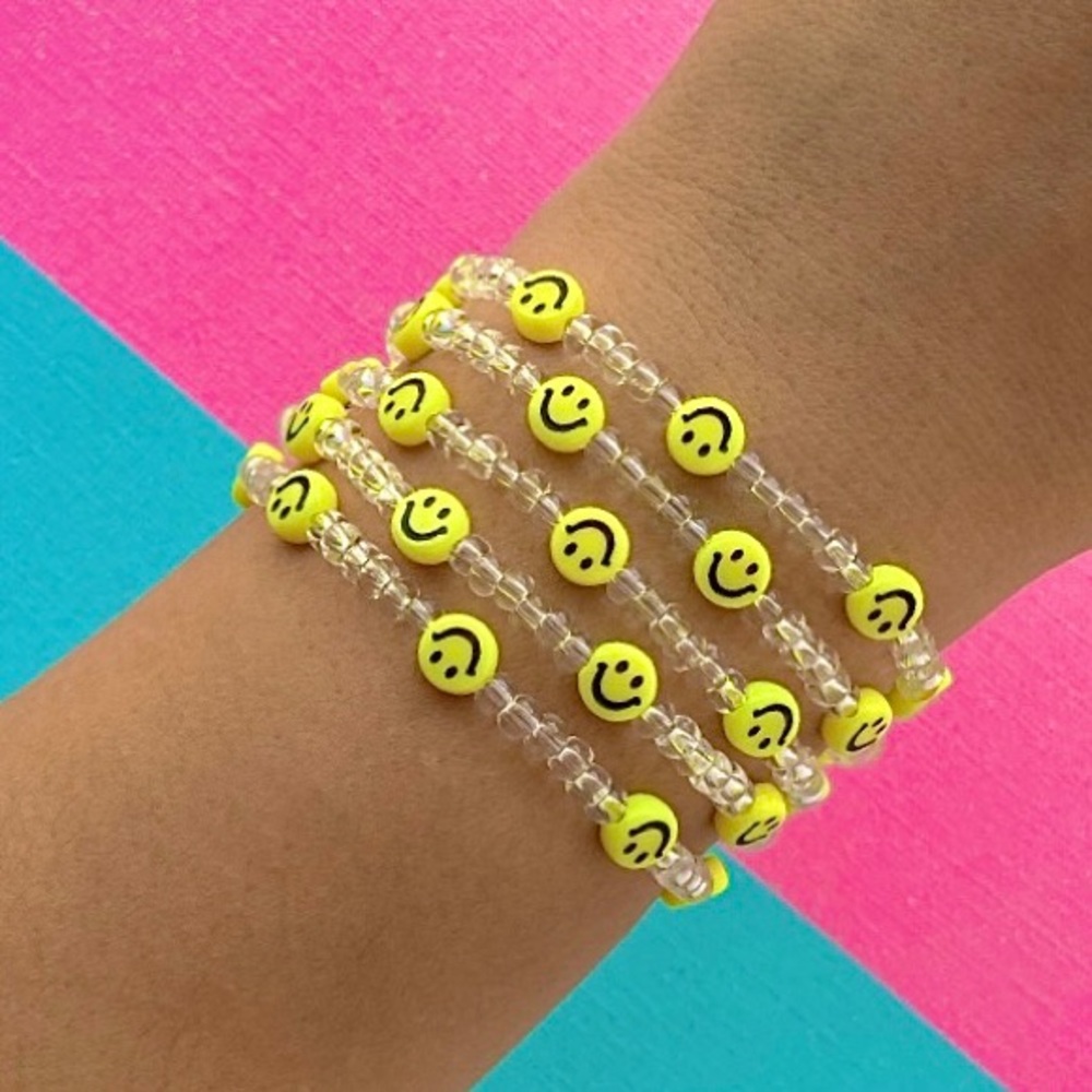 Smiley Face Bracelet, Beaded Happy Face Jewelry, Cute Smile Bracelets, Handmade